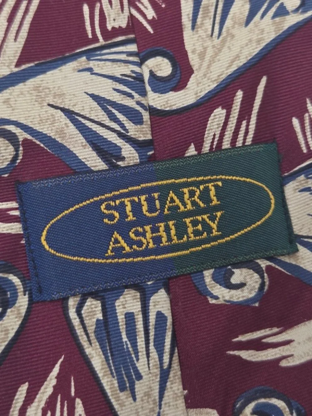 Stuart Ashley All Silk Mens Tie 59 Inch Burgundy Blue Abstract Pattern